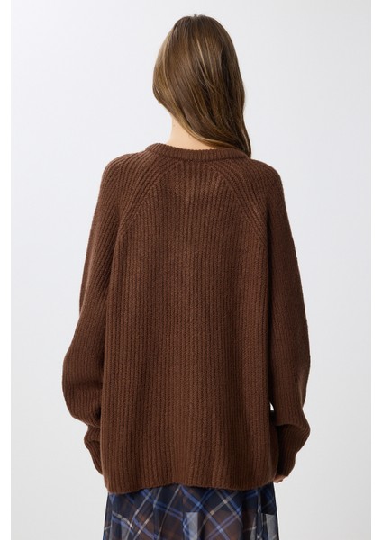 Yün Karışımlı Düğmeli Triko Hırka LİY0002 Kahverengi indirimleri