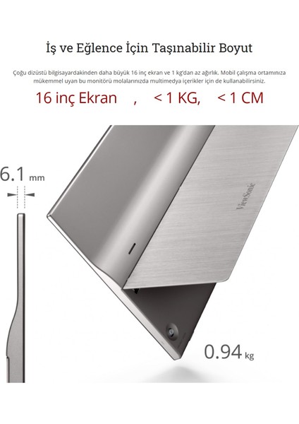 16" 10 Nokta Dokunmatik 2xusb Type-C Full Hd TD1655 IPS Taşınabilir Monitör