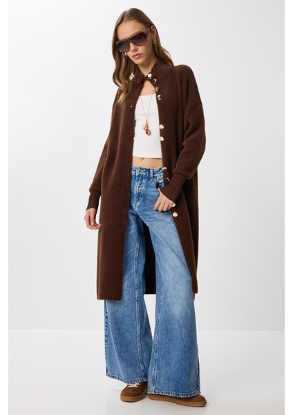 Sakallı Uzun Triko Hırka LNX0012 Kahverengi modelleri