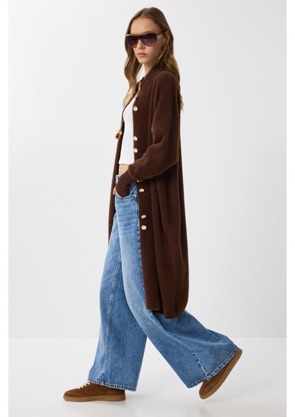 Sakallı Uzun Triko Hırka LNX0012 Kahverengi fırsatları