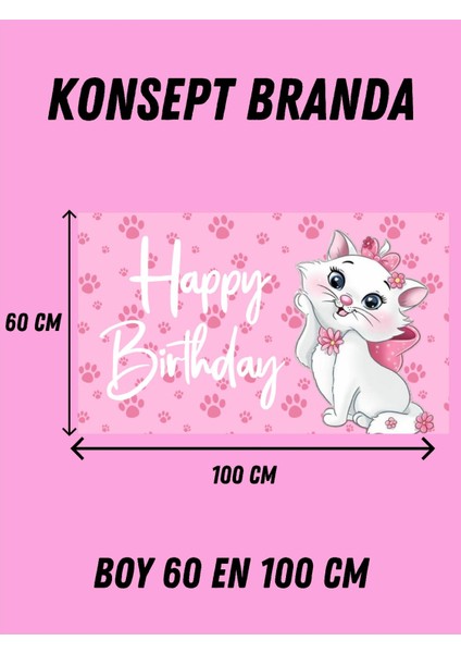 Sevimli Kedi Temalı Doğum Günü Afişi Arkafonu 60X100 Vinil Branda Pankart Doğum Günü Parti Seti Süsü modelleri