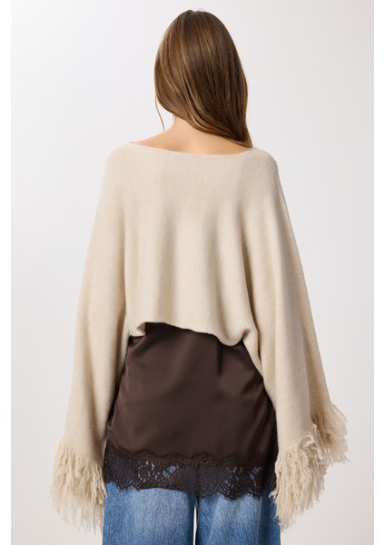 Püsküllü Crop Triko Kazak LNS0084 Taş fırsatları