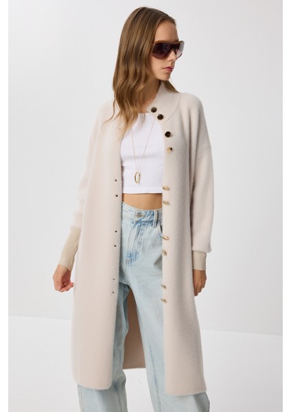 Sakallı Uzun Triko Hırka LNX0012 Bej modelleri