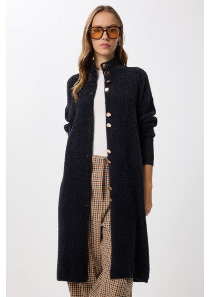 Sakallı Uzun Triko Hırka LNX0012 Siyah