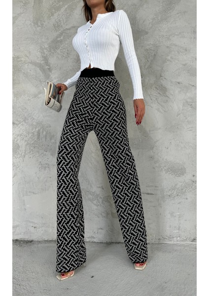 Desenli Esnek Rahat Kalıp Triko Pantalon