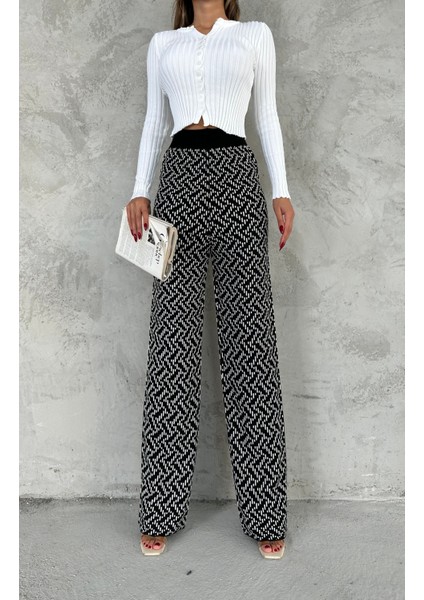 Desenli Esnek Rahat Kalıp Triko Pantalon modelleri