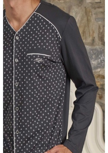 26166 Erkek Uzun Kollu Önden Düğmeli Pijama Takımı-Desenli fiyatları