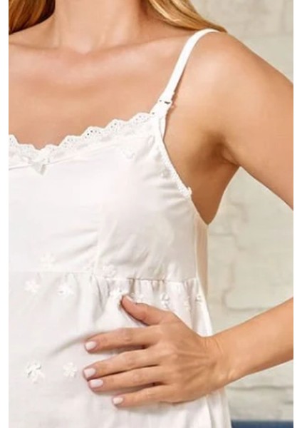 26332 Hamile Lohusa Fistolu Sabahlıklı Ip Askılı Midi Gecelik Takım-Krem modelleri