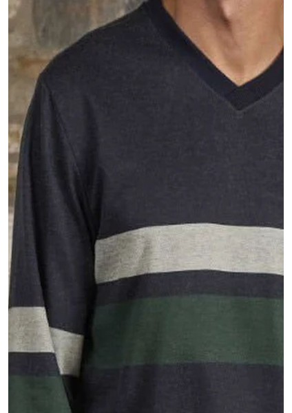 26401 Erkek Uzun Kollu V Yaka Pijama Takımı-Indigomelanj fiyatları