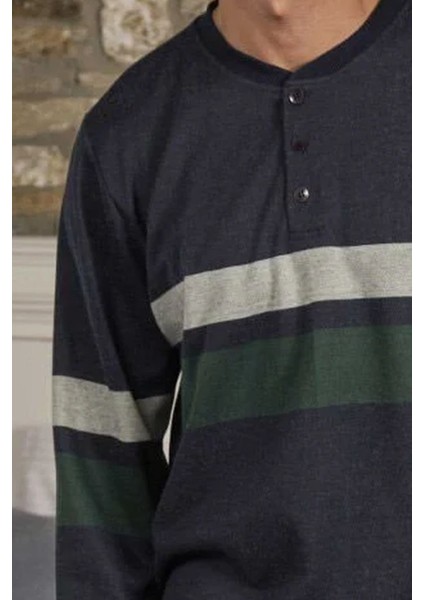 26402 Erkek Uzun Kollu Düğmeli Bisiklet Yaka Pijama Takımı-Indigomelanj fiyatları