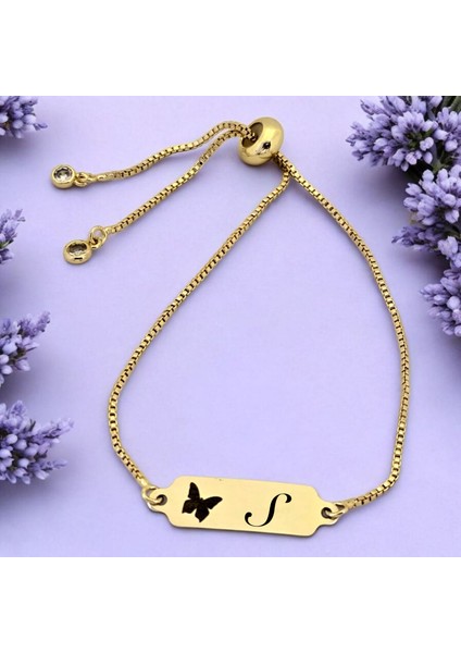14 Ayar Plakalı Altın S Harfine Özel Zincirli Kelebek Motifli Hediye BILEKLIK-643HARF fiyatları