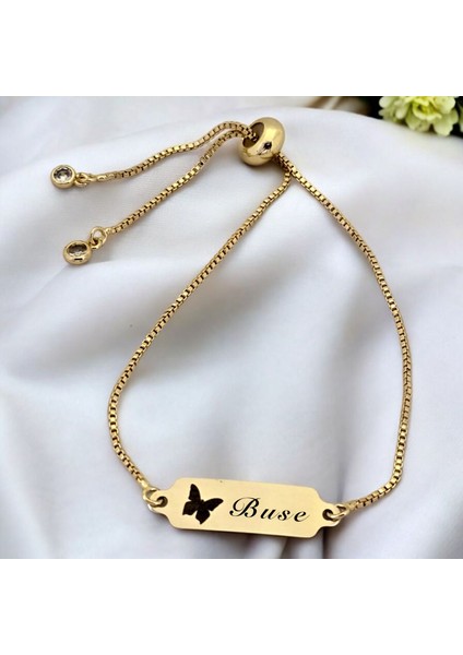 14 Ayar Plakalı Altın Buse Ismine Özel Zincirli Kelebek Motifli Hediye BILEKLIK-643ISIM fiyatları