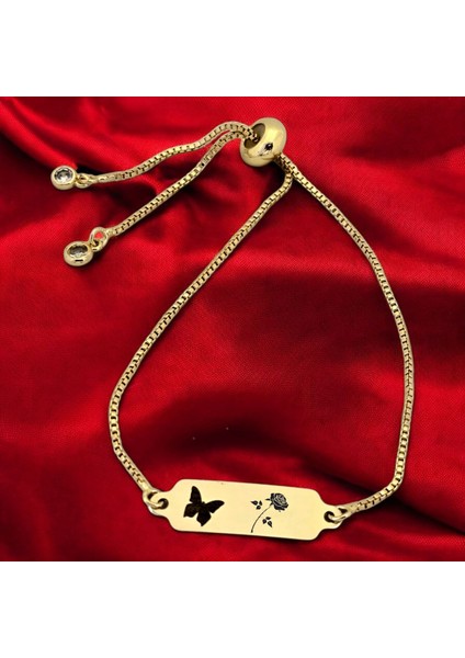 14 Ayar Plakalı Altın Gül Temalı Kelebek Motifli Zincirli Hediye BILEKLIK-643SEMBOL fiyatları