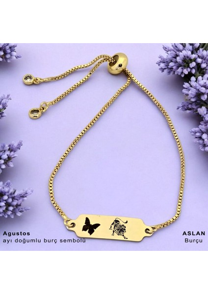 14 Ayar Plakalı Altın Aslan Burçlarına Özel Zincirli Kelebek Motifli Hediye BILEKLIK-643BURÇ fiyatları