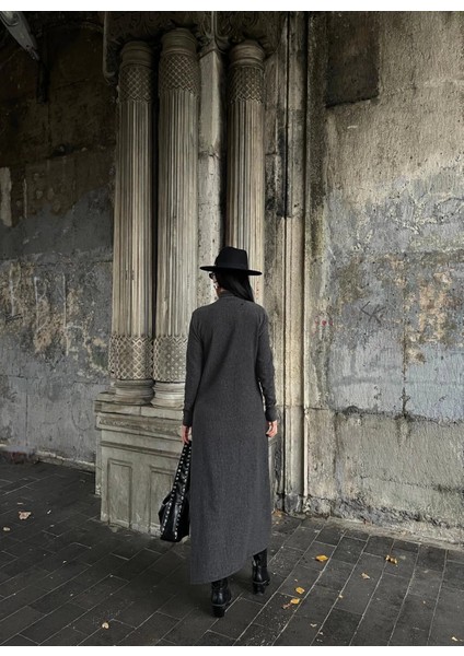 Boğazlı Kalın Bürümcük Uzun Elbise Siyah indirimleri
