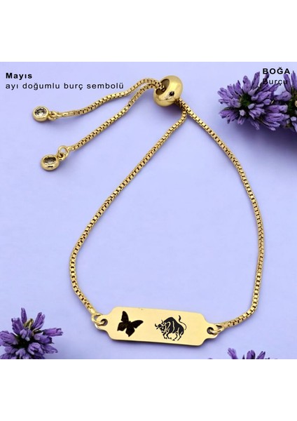 Altın Plakalı 14 Ayar Boğa Burçlarına Özel Zincirli Kelebek Motifli Hediye BILEKLIK-643BURÇ fiyatları