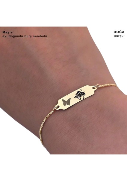 Altın Plakalı 14 Ayar Boğa Burçlarına Özel Zincirli Kelebek Motifli Hediye BILEKLIK-643BURÇ fırsatları