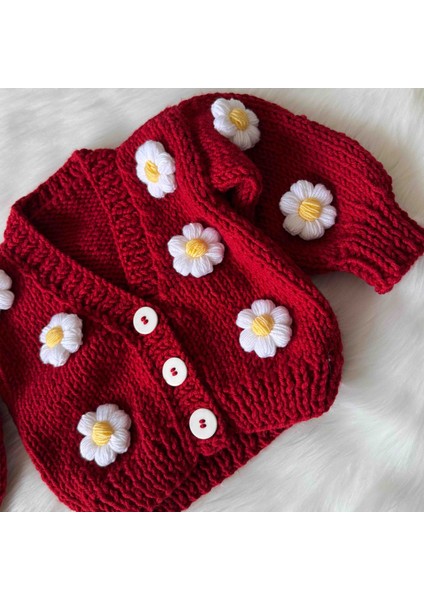 El Örgüsü Papatya Motifli Hırka