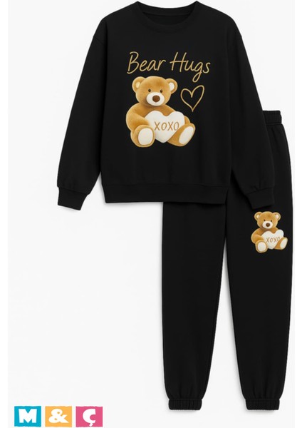 Alt Üst Kadın Eşofman Takım Şardonlu Dtf Baskı Ayıcık Cepli Jooger Pantolon