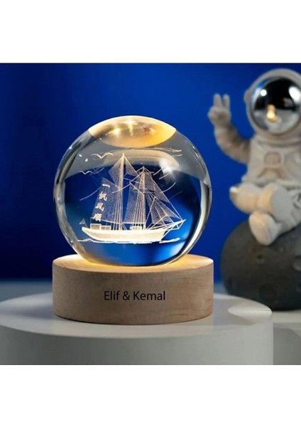 Kişiye Özel Yelkenli Gemi 3D Lazer Işlemeli Dekoratif Gece Lambası 8*6cm modelleri