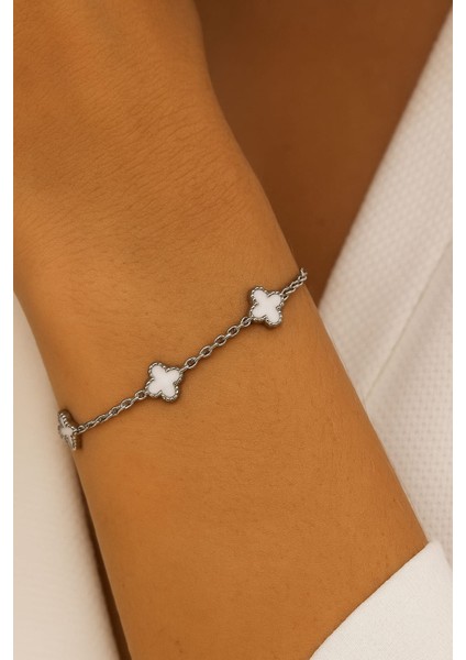 Mini Yonca Figürlü Paslanmaz Çelik Bileklik