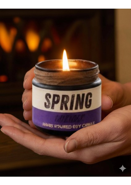 Spring: Özel Tasarım Kavanoz Lavanta Kokulu Mum, 250 gr Doğal Vegan Soya Wa x Mumu