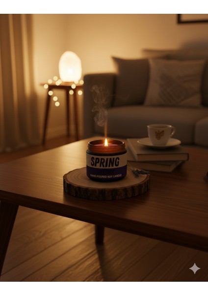 Spring: Özel Tasarım Kavanoz Lavanta Kokulu Mum, 250 gr Doğal Vegan Soya Wa x Mumu fiyatları