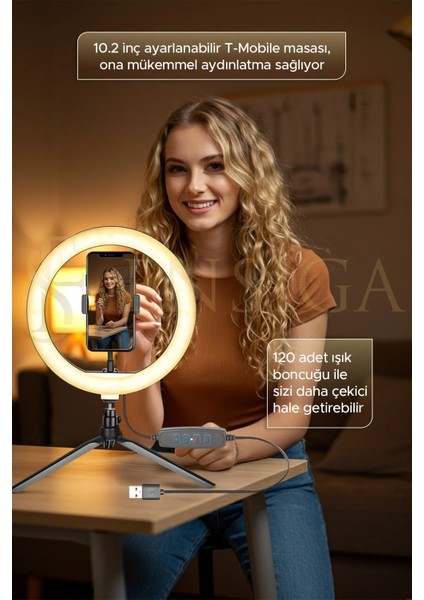 Masa Ayaklı 10 Inç LED Ring Lıght Influencer Youtuber Tiktok Telefon Tutucu Makyaj Işığı