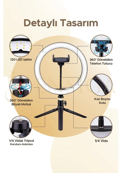 Masa Ayaklı 10 Inç LED Ring Lıght Influencer Youtuber Tiktok Telefon Tutucu Makyaj Işığı fırsatları