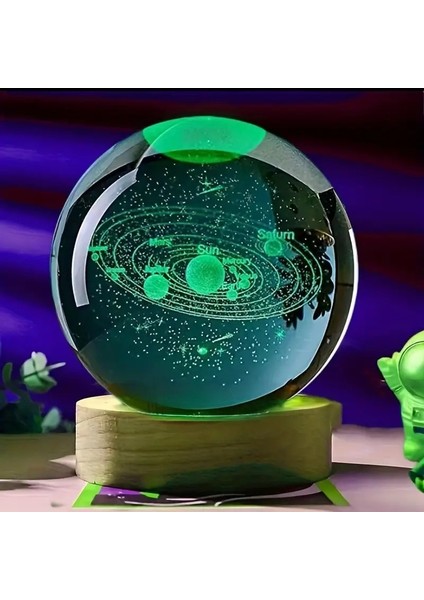 Kişiye Özel Büyük Boy Şıklı Güneş Sistemi Kristal Küre Masa Lambası