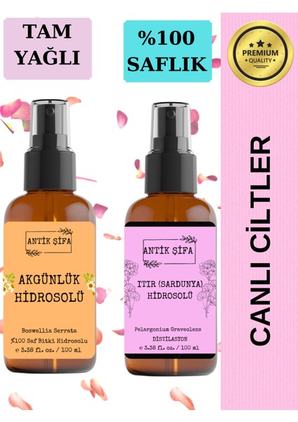 Akgünlük Suyu ve Itır Suyu (100ML 100ML) - Doğal Ak Günlük, Sığla ve Sardunya Hidrosolü