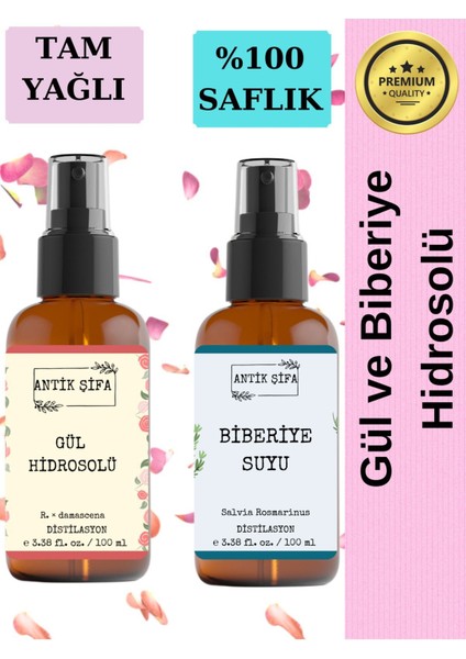 Gül Suyu ve Biberiye Suyu Seti -Seyreltilmemiş, Doğal Hidrosolü Seti (2X100ML)