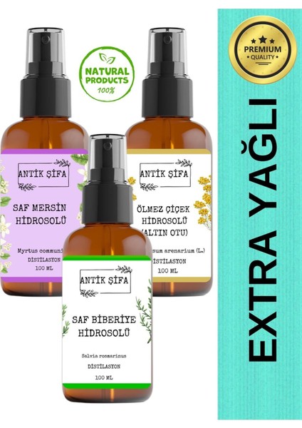 Gözenek Sıkılaştırıcı Yüz Bakım Seti- Biberiye, Ölmez Çiçek ve Mersin Suyu (3 x 100ML) Doğal