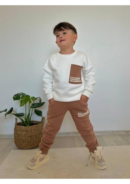Erkek Çocuk Şardonlu Takım Kışlık Pamuklu Eşofman Takımı Beyaz - 4-5 Yaş modelleri