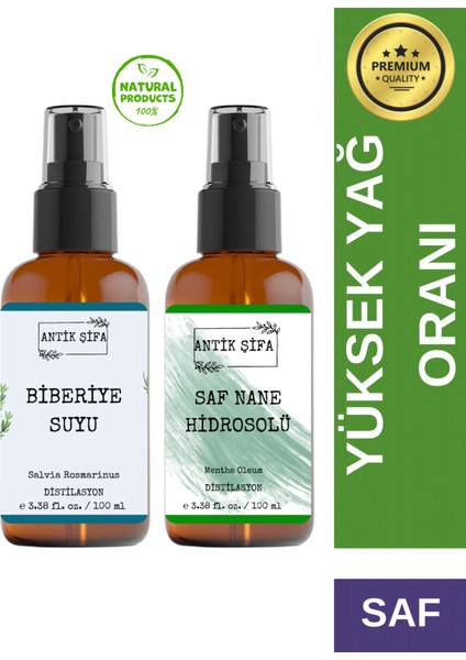 Biberiye Suyu ve Nane Suyu Seti - Yatıştırıcı Hidrosolü Seti (2X100ML)