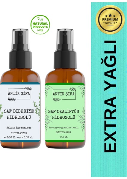 Biberiye Suyu ve Okaliptüs Suyu Seti - Parlaklık Hidrosolü Seti (2X100ML)