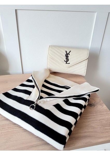 Çizgi Desenli Fermuarlı Triko Kazak modelleri