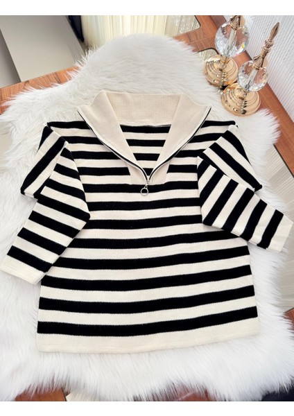 Çizgi Desenli Fermuarlı Triko Kazak fırsatları