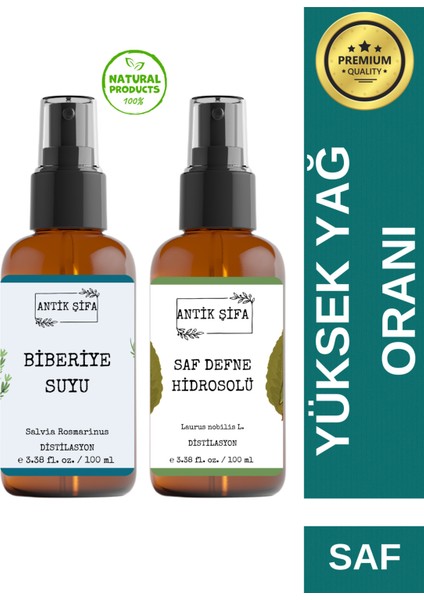 Biberiye Suyu ve Defne Suyu Seti - Sıkılaştırıcı Hidrosolü Seti (2X100ML)