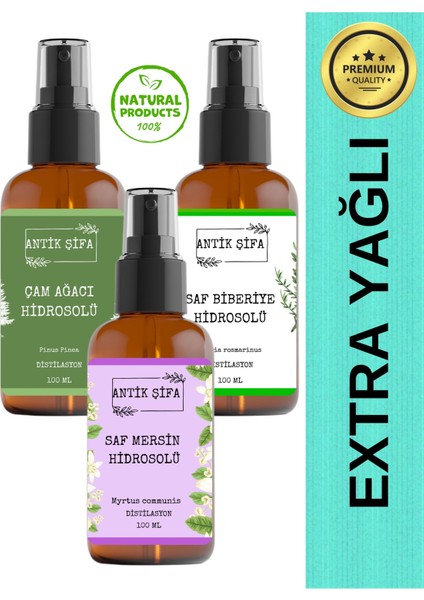 Çam Ağacı, Biberiye ve Mersin Suyu (3 x 100ML) - 3'lü Hidrosol Seti