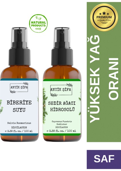 Biberiye Suyu ve Sedir Suyu Seti -Parlaklık Hidrosolü Seti (2X100ML)