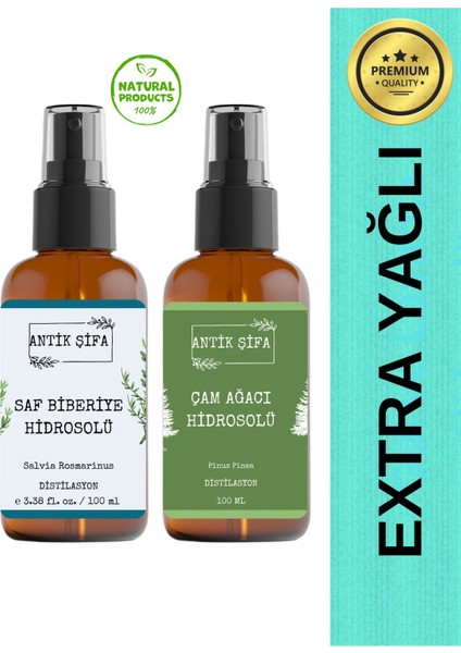 Biberiye Suyu ve Çam Ağacı Suyu Seti - Pürüzsüzlük Hidrosolü Seti (2X100ML)
