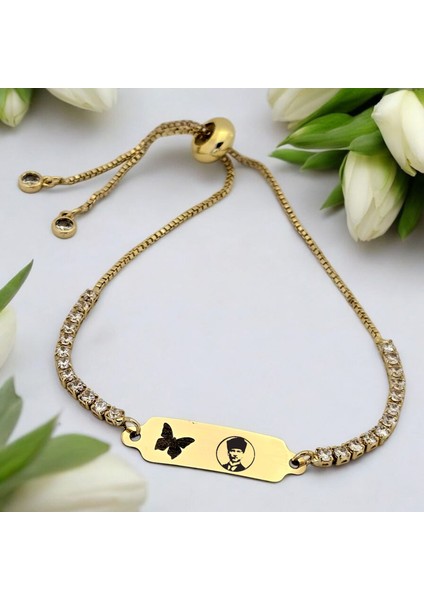 14 Ayar Plakalı Altın Atatürk Temalı Kelebek Figürlü Beyaz Taş Desenli Hediye BILEKLIK-644SEMBOL fiyatları