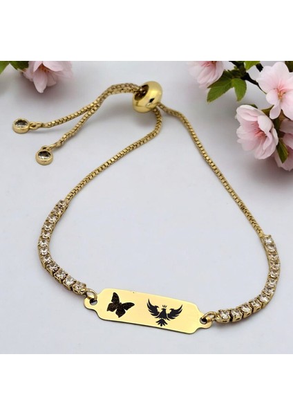 14 Ayar Altın Plakalı Kral Kartal Temalı Beyaz Taş Desenli Kelebek Figürlü Hediye BILEKLIK-644SEMBOL fiyatları