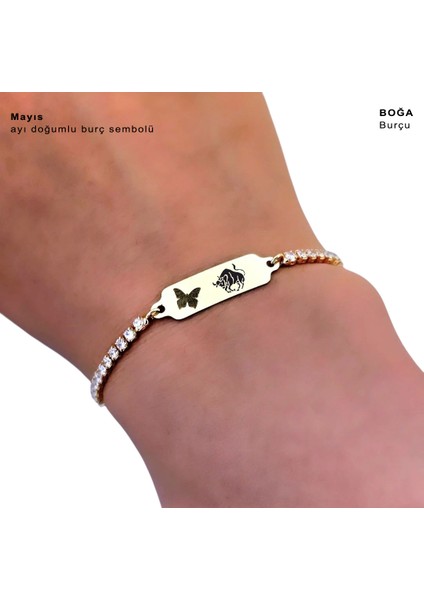Altın Plakalı 14 Ayar Boğa Burçlarına Özel Beyaz Taşlı Kelebek Figürlü Hediye BILEKLIK-644BURÇ fırsatları