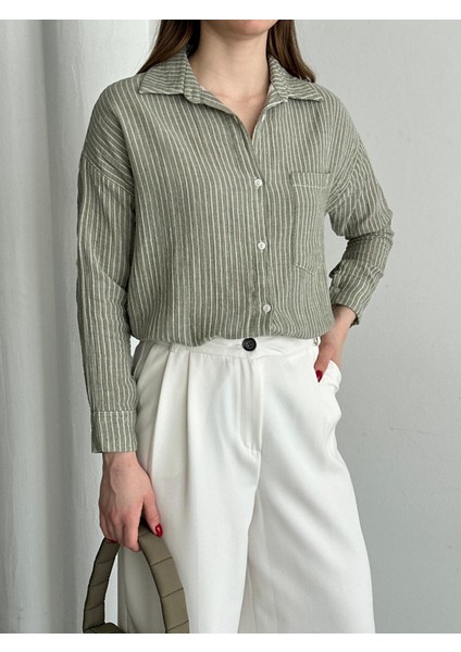 Ince Çizgili Müslin Kumaş Gömlek