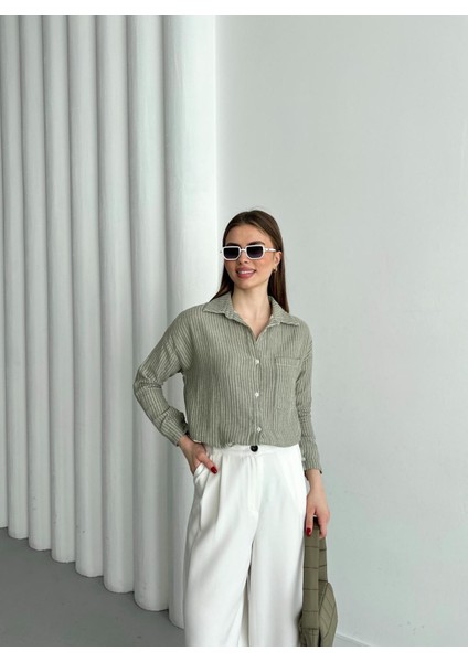 Ince Çizgili Müslin Kumaş Gömlek modelleri