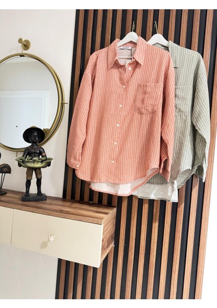 Ince Çizgili Müslin Kumaş Gömlek
