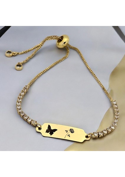 14 Ayar Altın Plakalı Gül Temalı Kelebek Figürlü Beyaz Taş Desenli Hediye BILEKLIK-644SEMBOL fiyatları