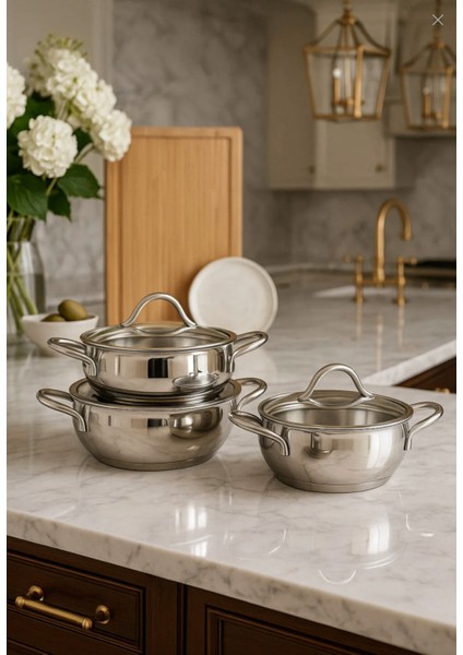 Defne Paslanmaz Çelik 6 Parça Sahan Seti - 6 Parça Paslanmaz Çelik Sahan Seti